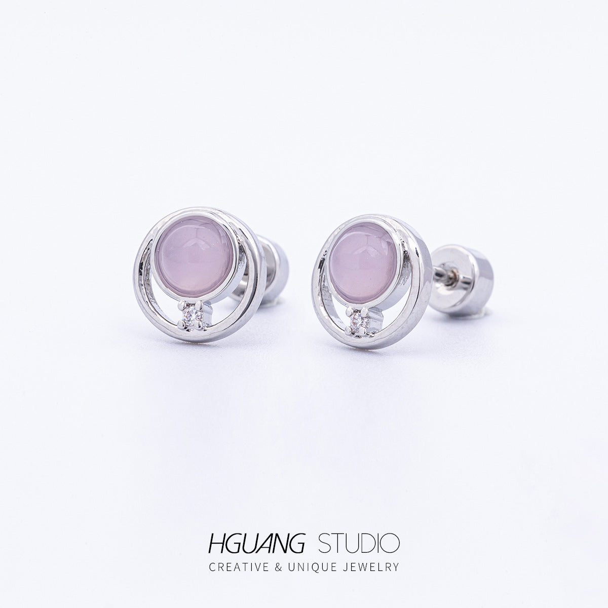 Bone Pink Dried Egg White Jade Earrings