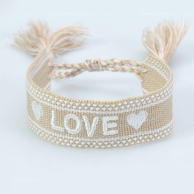 Women's & Men's Couple Letter Embroidery Wrist Strap Tassel Bracelets