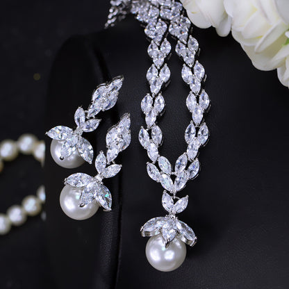 Simple Bridal Zircon Imitation Pearl Suite Wedding Dress Necklaces