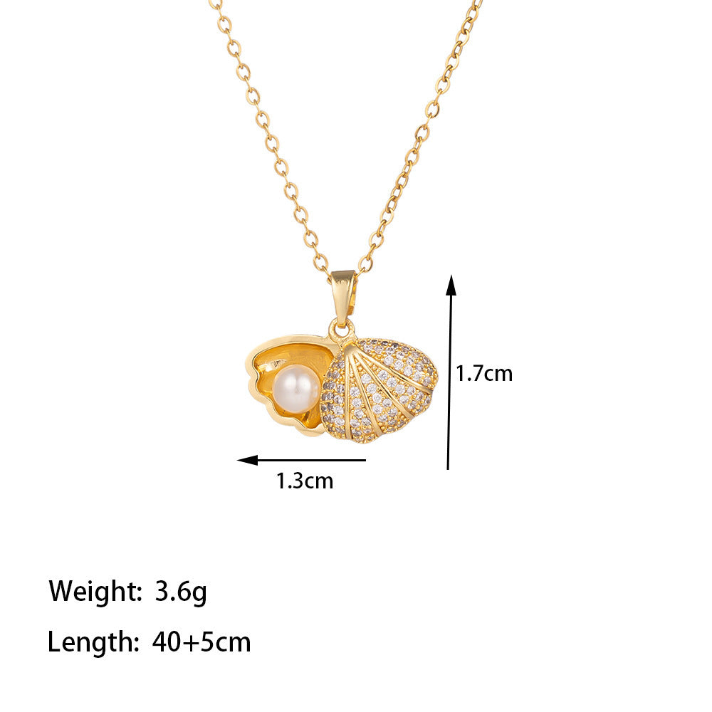 Light Luxury Small Stroke Shell Pearl Female Zircon Necklaces