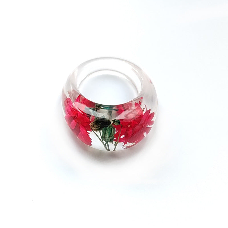 Fashion Transparent Epoxy Flower Durable Leaves Rings