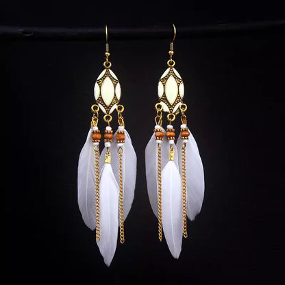 Ethnic Style Long Feather Temperamental Tassels Personality Earrings