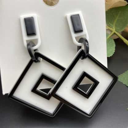 Preppy Style Black White Contrast Color Earrings