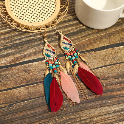 Long Feather Ethnic Style Tassel Yunnan Earrings