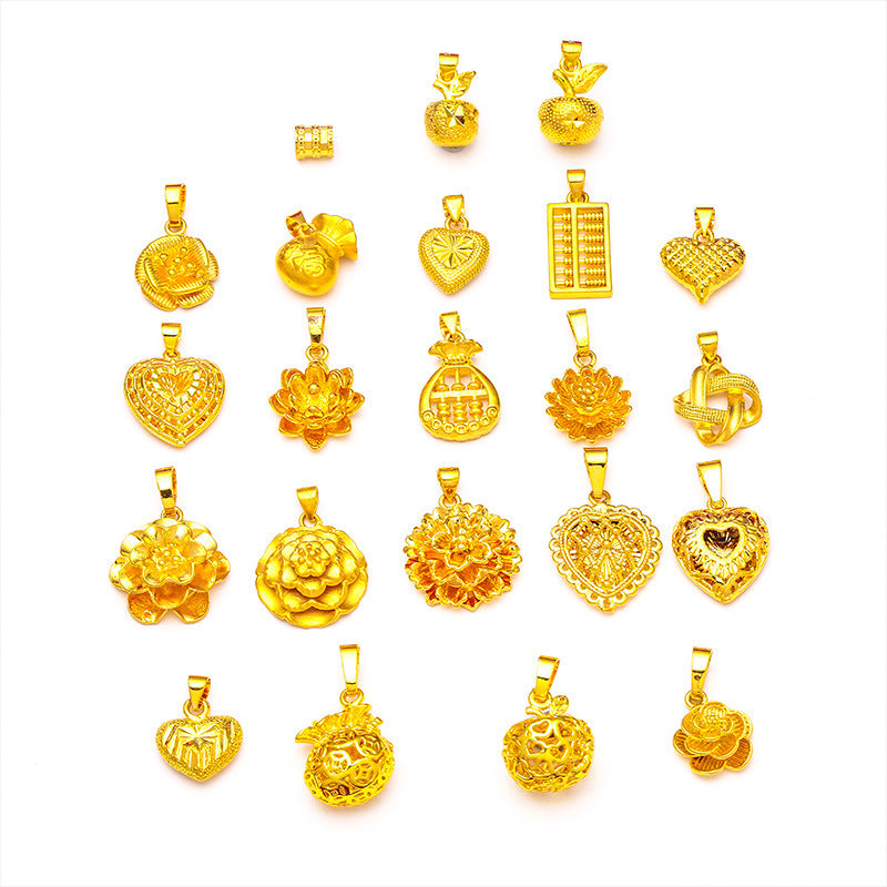 Women's Vietnam Placer Gold Love Abacus Small Peach Heart Pendants