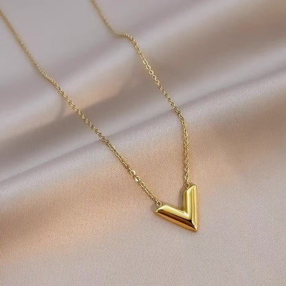 Women's Mini V-shaped Gold Simple Elegant Titanium Steel For Necklaces