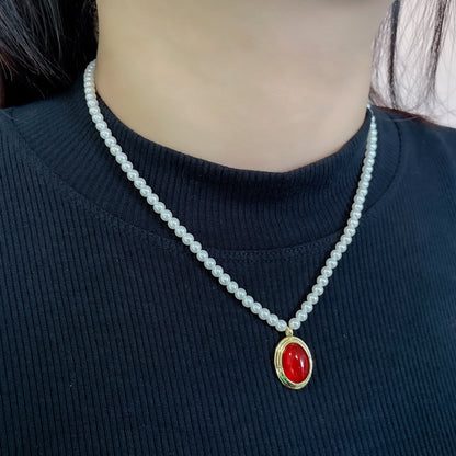 Women's Red Agate Pearl Ornament Retro Affordable Necklaces