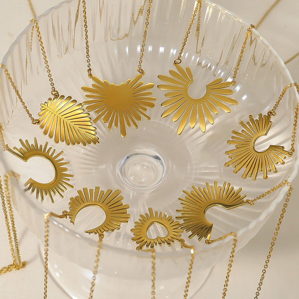 Sunflower Series Suit Gold Titanium Steel Choker Necklaces