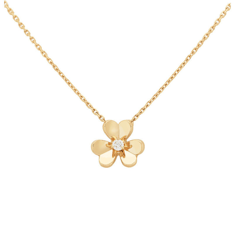 Quality Three Clover Female Full Diamond Petals Rose Gold Necklaces