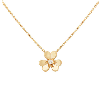 Quality Three Clover Female Full Diamond Petals Rose Gold Necklaces