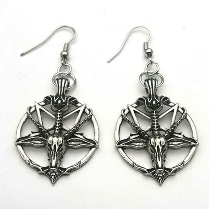 Skull Sheep Head Ear Hooks Magic God Pan Round Earrings