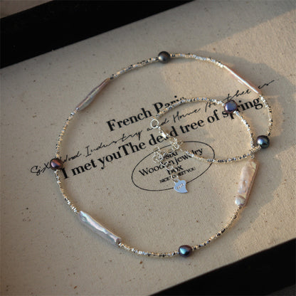 Of Sier Shaped Freshwater Pearl Bar Necklaces