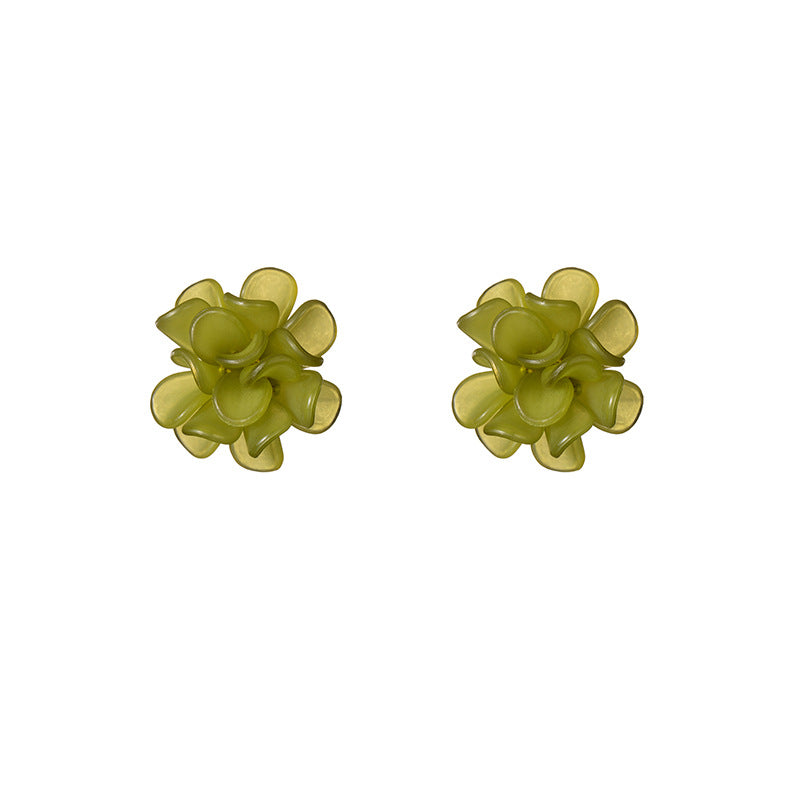 Women's Elegant Transparent Colored Flower Resin Beige Earrings