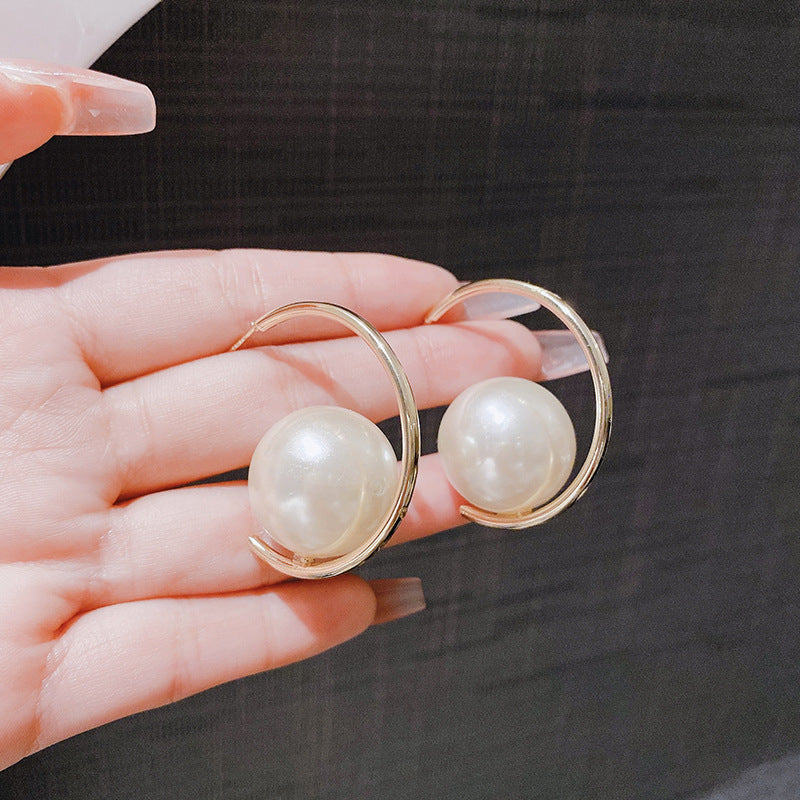 Style Retro Elegant Large Pearl Female Sier Needle High-grade Earrings