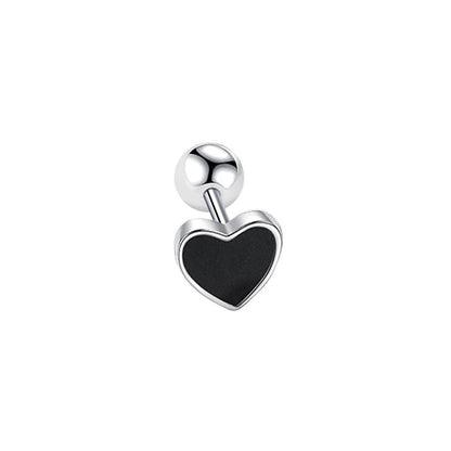 Women's Black Epoxy Heart-shaped Four-leaf Screw Tightening Buckle Ear Earrings