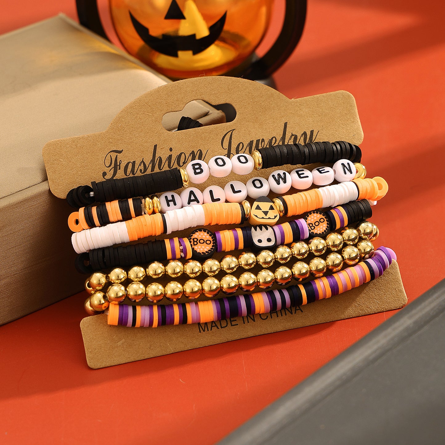 Halloween Pumpkin Polymer Clay Punk Alloy Letter Bracelets