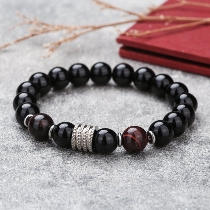 Men's Stainless Steel Tiger Eye Obsidian Bright Black Bracelets