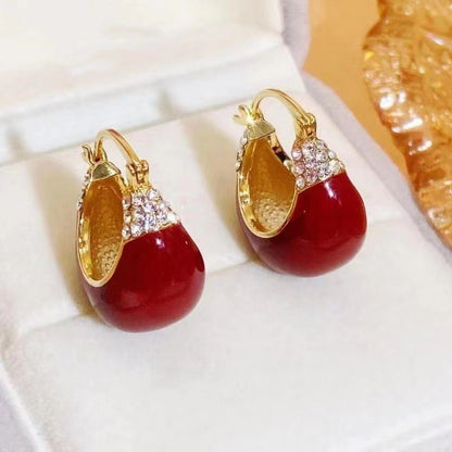 Women's Fashionable Elegant Green Dripping Oil Ear Clip Earrings