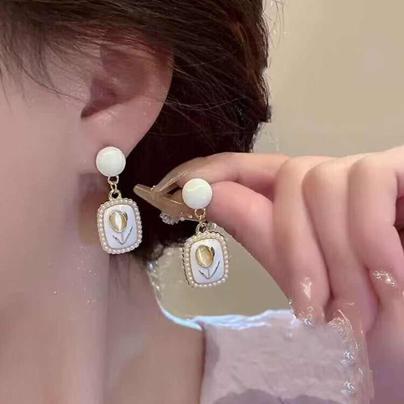 Women's Sier Needle Geometric Pearl Fashion Tassel Earrings