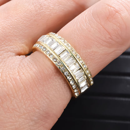 Affordable Luxury Fashion Gold Three-row Rhinestone Rings