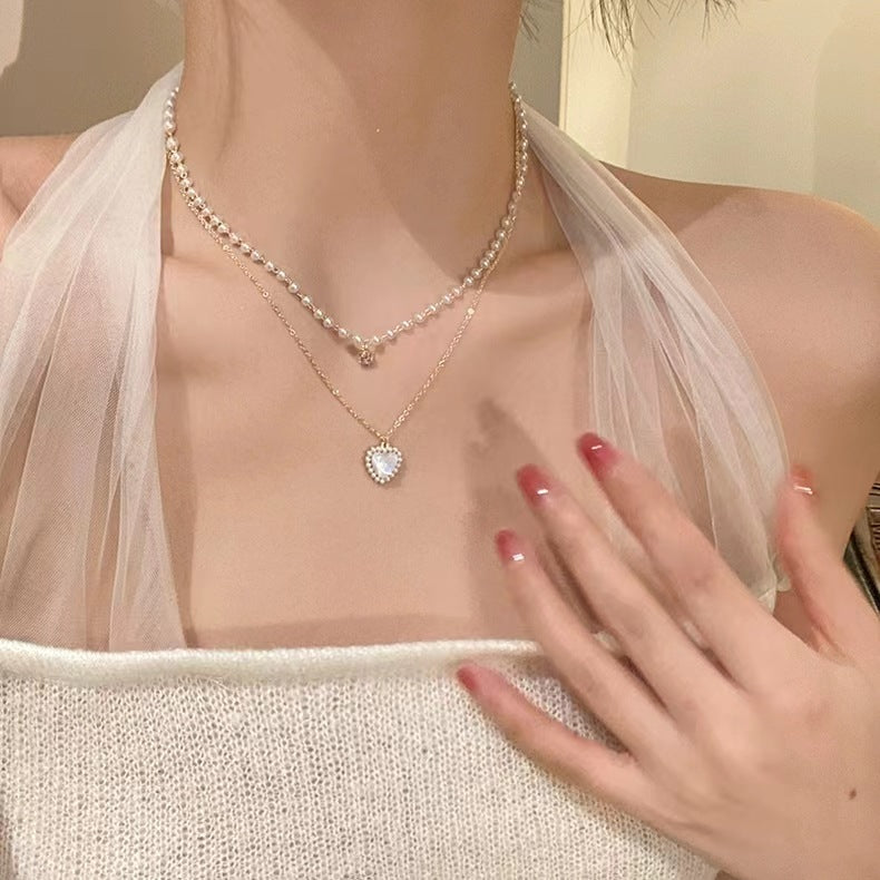 Women's Pearl Ornament High-grade Design Elegant Heart Clavicle Necklaces