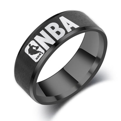 Men's Stainless Steel Titanium Basketball Logo Ornament Rings