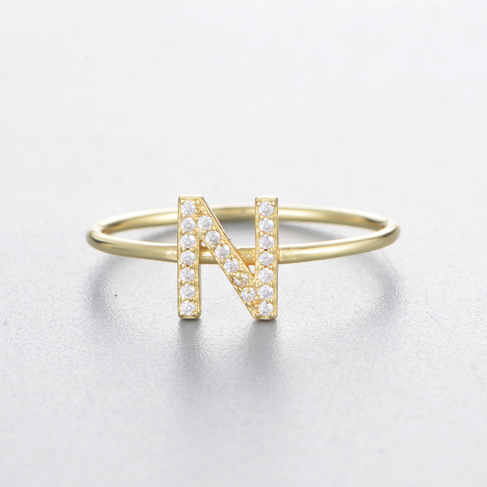 Women's Sier Zircon With English Letters Simple Rings