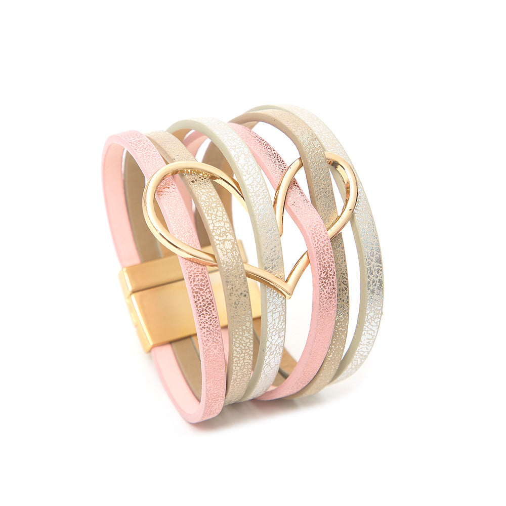 Women's High Quality Leather Fashion Love Heart Color Bracelets