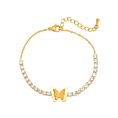 Gold Diamond Butterfly Clover Stainless Steel Female Style Bracelets