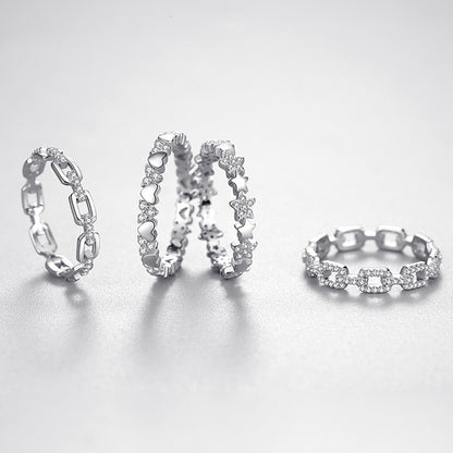 Sterling Sier Female Chain-shaped Diamond Index Rings