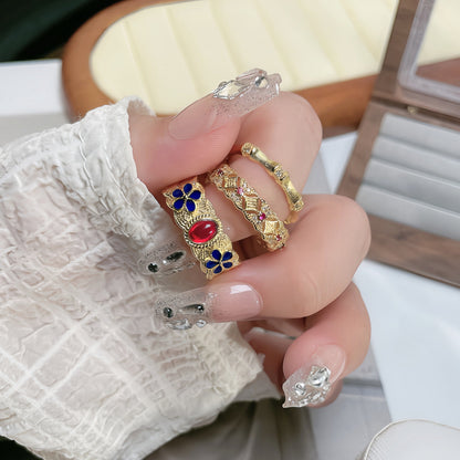 Women's Vintage Gold Enamel Bamboo Fashion High Rings