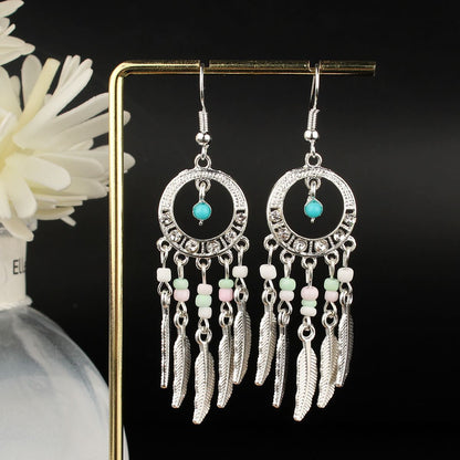 Tassel Turquoise Retro Imitation Miao Sier Minority National Style Earrings