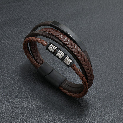 Men's Popular Authentic Leather Weave Alloy Magnetic Bracelets