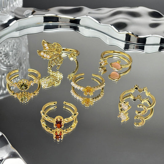 Vintage Open Female Niche Butterfly Flower Rings