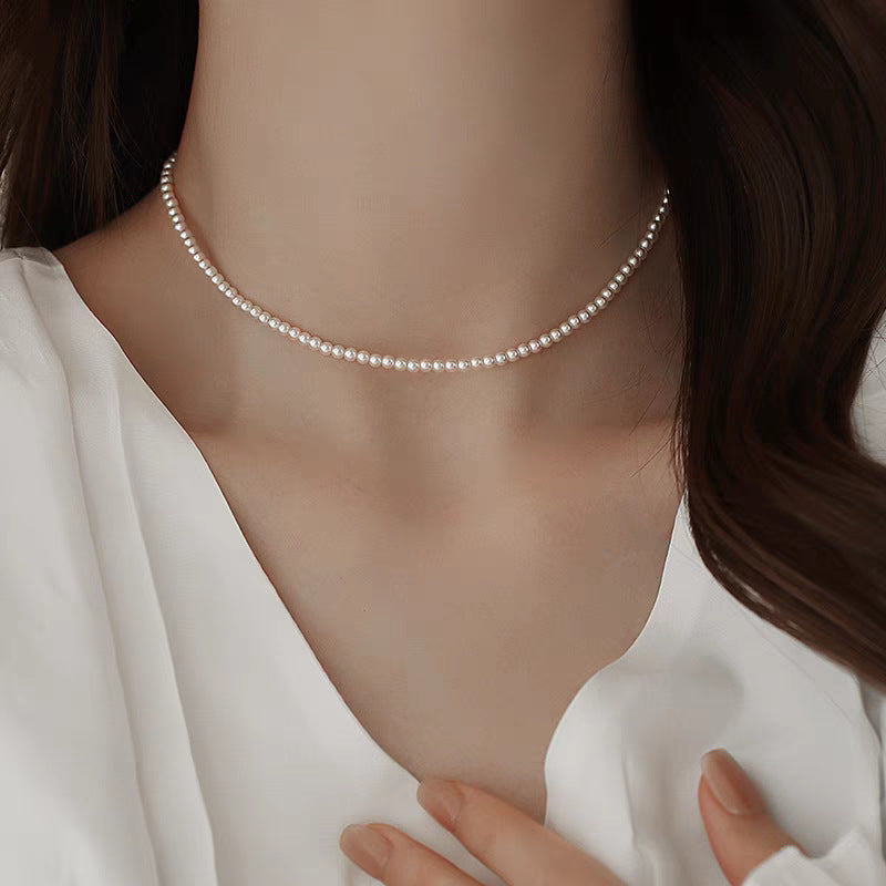 Women's Small Pearl Twin Clavicle Niche French Necklaces