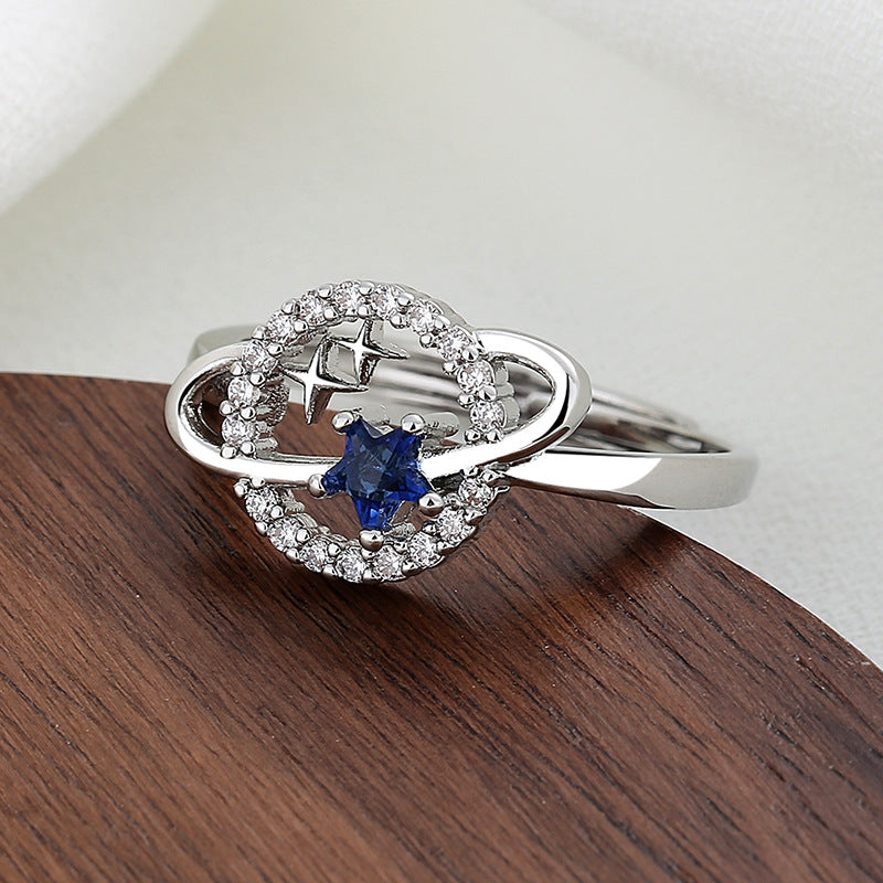 Female Korean Style Fresh Blue Diamond Rings