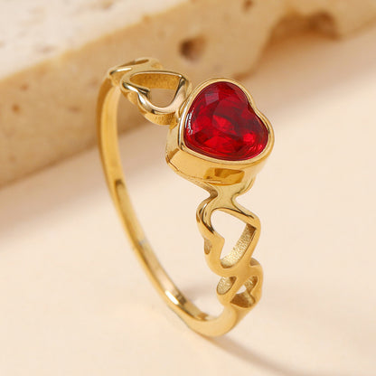 Women's Stainless Steel Ornament Color Inlaid Zircon Rings