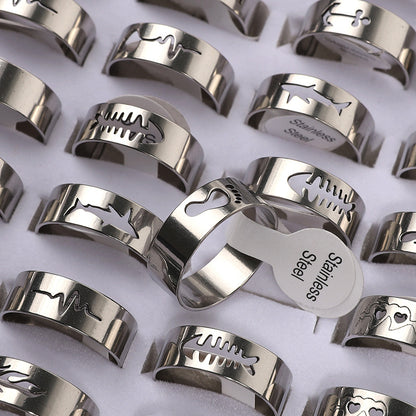 Women's & Men's Stainless Steel Cut Mixed Hollow Titanium Rings