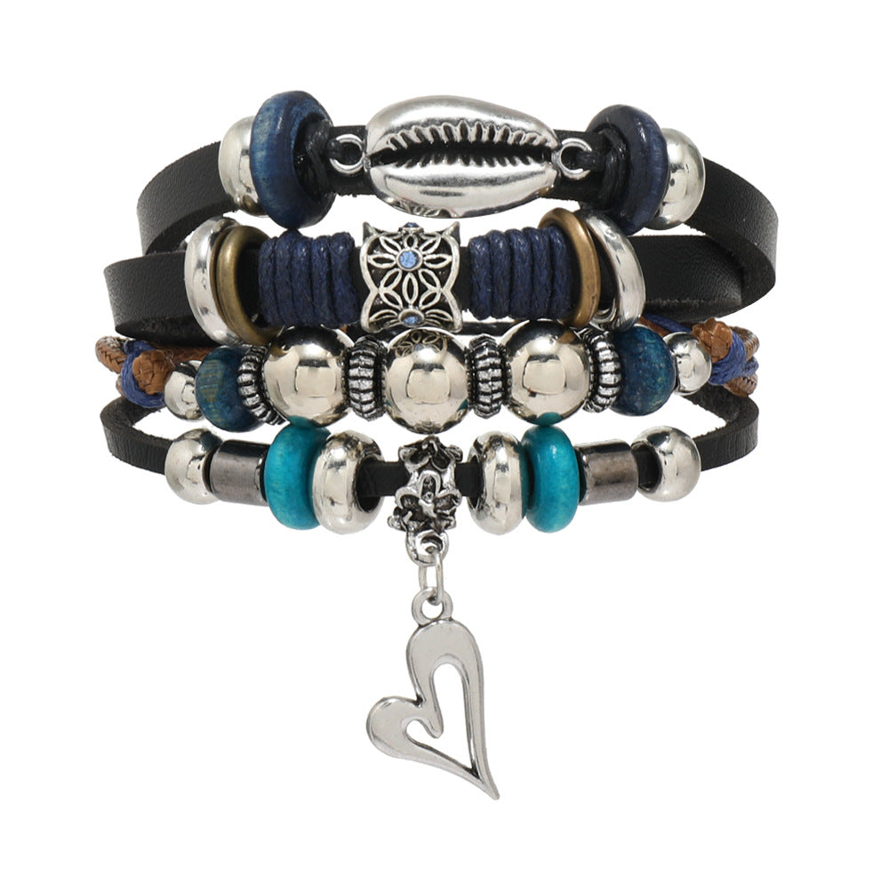 String Beads Feather Turquoise Colored Glaze Bracelets