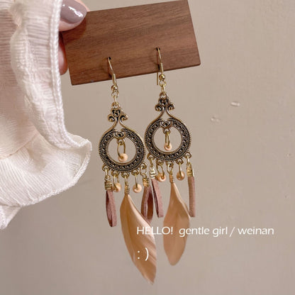 Tassel Turquoise Retro Imitation Miao Sier Minority National Style Earrings