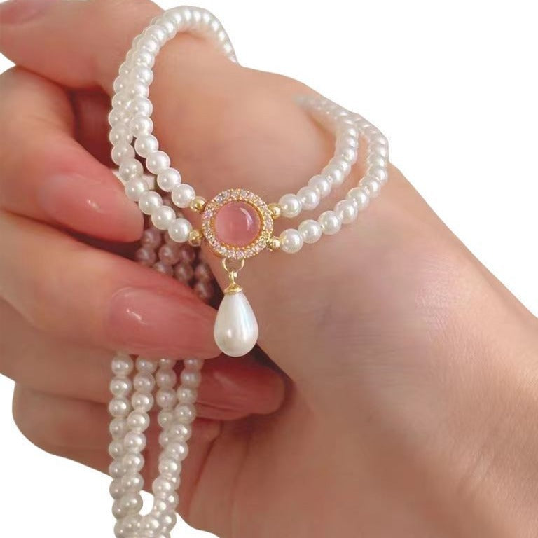 Women's Small Sweet Potato Rose Chalcedony Pearl Bracelets