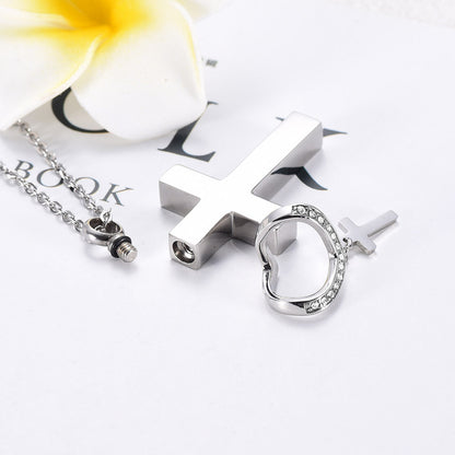 Style Diamond Cross Cremains Can Open Cinerary Pendants