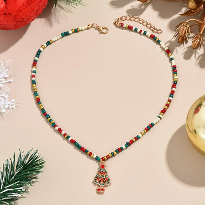 Christmas Colorful Beaded Female Santa Claus Necklaces