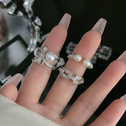 Women's High-grade Bow Open-end Pearl Cold Style Rings