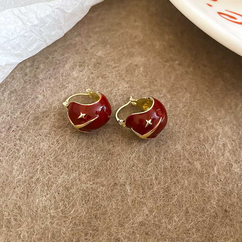 Gold Electroplated Sier Needle Red Dripping Earrings
