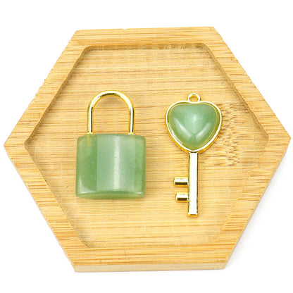 Natural Stone Love Key Heart Lock Pendants