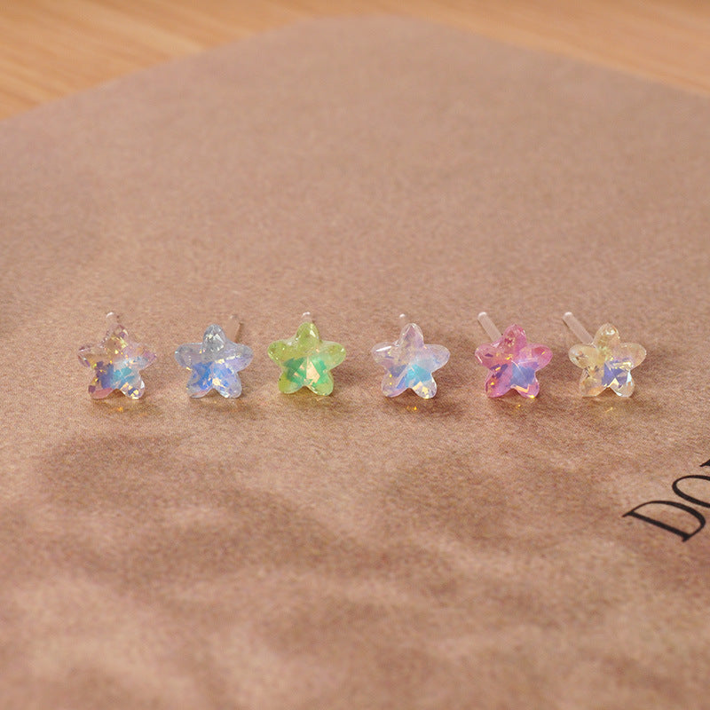 Five-pointed Star Plum Blossom Color Crystal Earrings