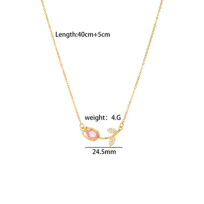 Plated Real Gold Inlaid Zircon Tulip Design Temperament Wild Pendants