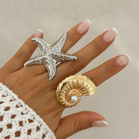 Beach Vacation Style Metal Starfish Female Exaggerated Imitation Rings