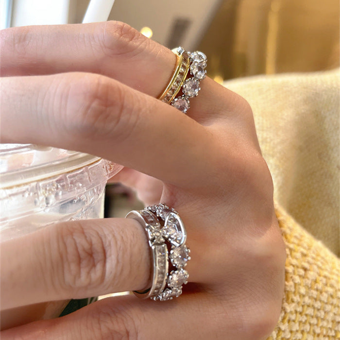 Rhinestone Crown High-grade Twin Light Luxury Rings